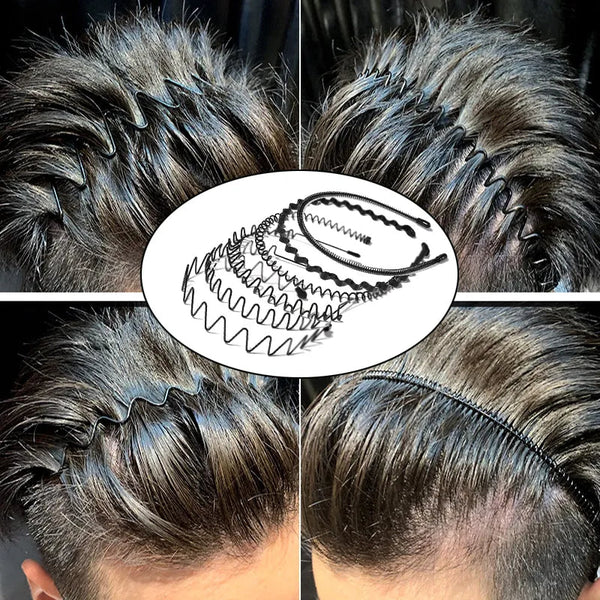 Metal Men's Headband Set — Wavy, Spiral, Zigzag Styles