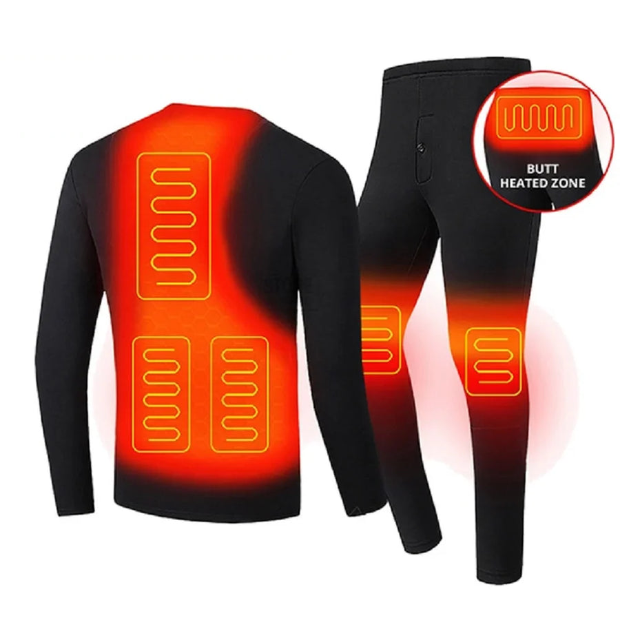 Men's Electric Heated Thermal Underwear Set with USB Power and Flatlock Seams – Soft Knit Thermal Wear for Cold Weather