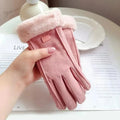 Women's Heated Gloves with USB Rechargeable Battery, Faux Fur Cuffs, Fleece Lining, Touchscreen Compatible