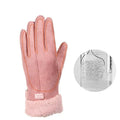 Women's Heated Gloves with USB Rechargeable Battery, Faux Fur Cuffs, Fleece Lining, Touchscreen Compatible